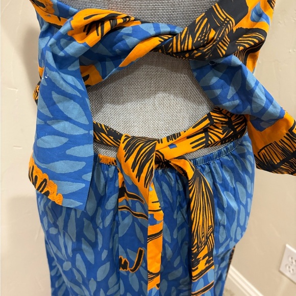 Johanna Ortiz Vida Salvaje Resort Halter Midi Dress Blue Orange Cotton Size 2 - Picture 8 of 13